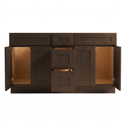 RTA Graphite Grain Shaker 60" Freestanding Bathroom Vanity 3-Drawer Combo Base