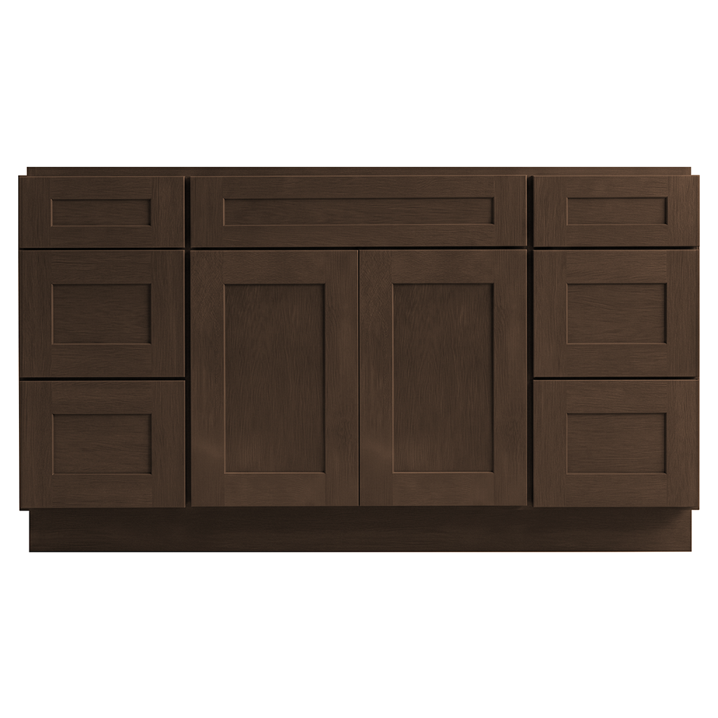 RTA Graphite Grain Shaker 60" Freestanding Bathroom Vanity 6-Drawer Combo Base