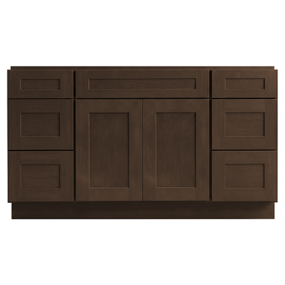 RTA Graphite Grain Shaker 60" Freestanding Bathroom Vanity 6-Drawer Combo Base