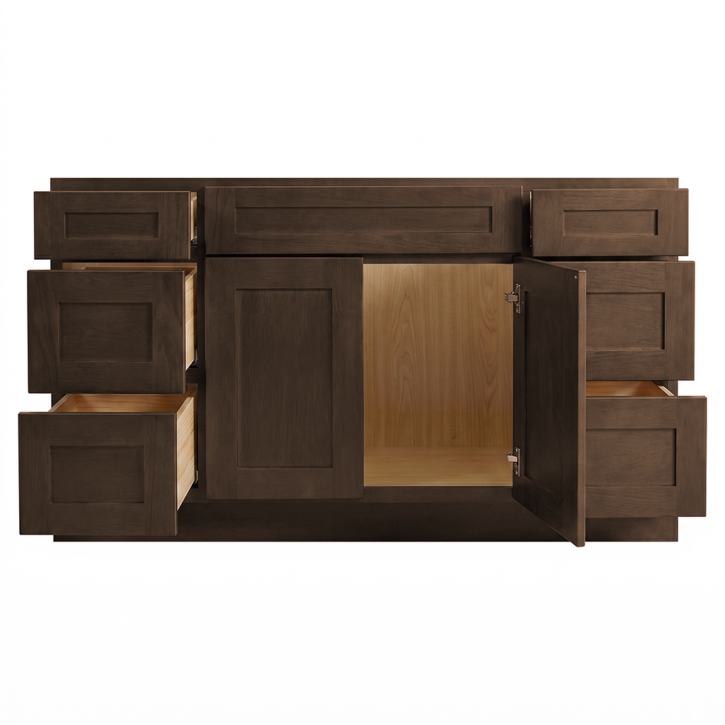 RTA Graphite Grain Shaker 60" Freestanding Bathroom Vanity 6-Drawer Combo Base
