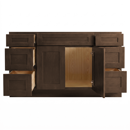 RTA Graphite Grain Shaker 60" Freestanding Bathroom Vanity 6-Drawer Combo Base