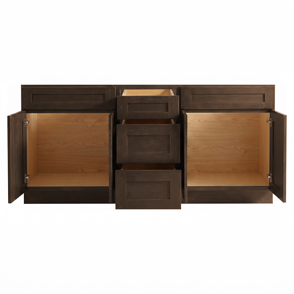 RTA Graphite Grain Shaker 72" Freestanding Bathroom Vanity 3-Drawer Combo Base