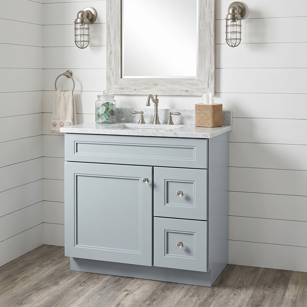 RTA Grey Double Shaker 30" Freestanding Bathroom Vanity 2-Drawer Right Combo Base