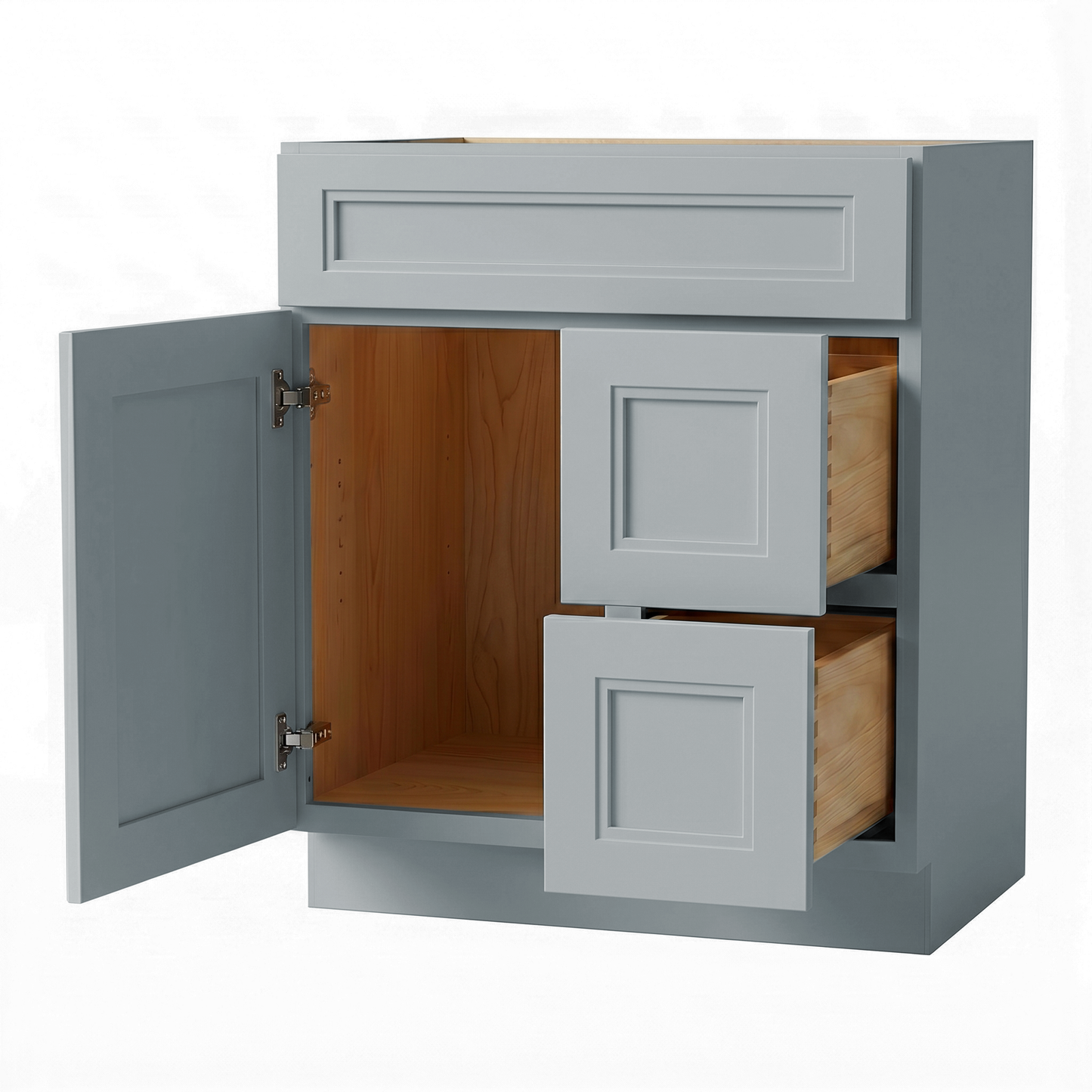 RTA Grey Double Shaker 30" Freestanding Bathroom Vanity 2-Drawer Right Combo Base