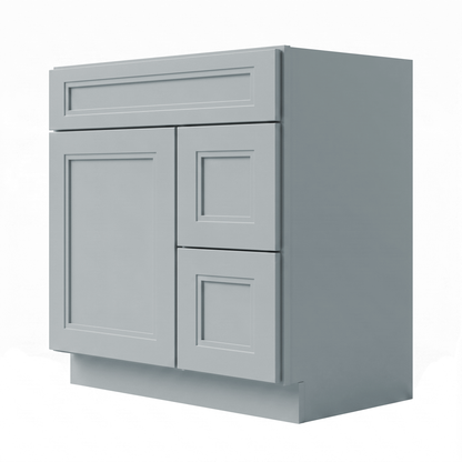 RTA Grey Double Shaker 30" Freestanding Bathroom Vanity 2-Drawer Right Combo Base
