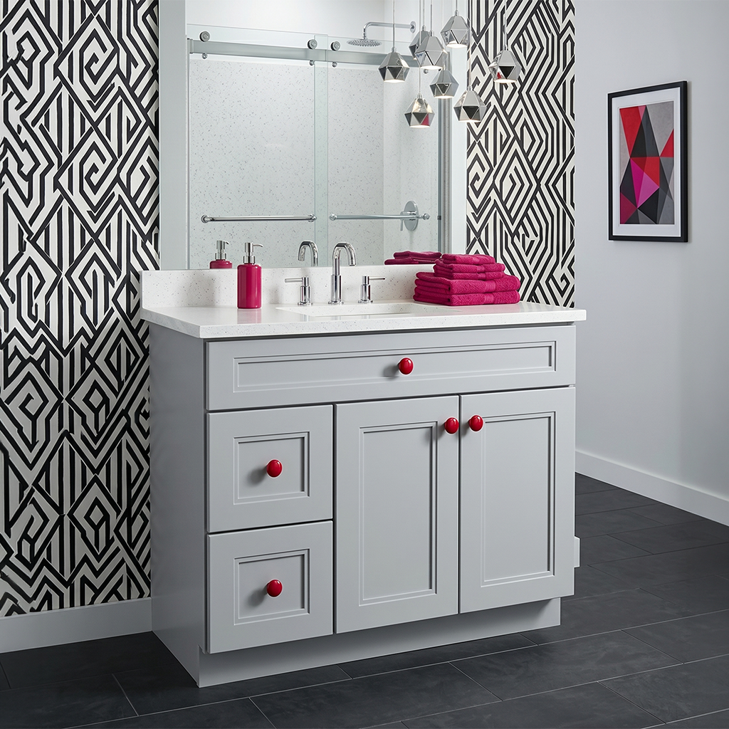 RTA Grey Double Shaker 36" Freestanding Bathroom Vanity 2-Drawer Left Combo Base