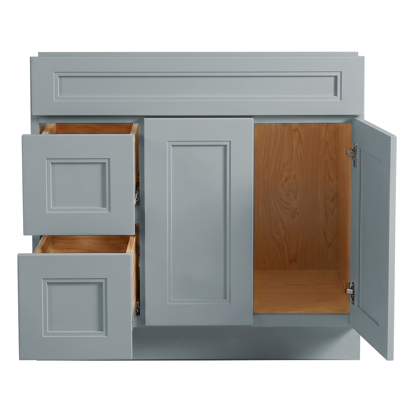 RTA Grey Double Shaker 36" Freestanding Bathroom Vanity 2-Drawer Left Combo Base