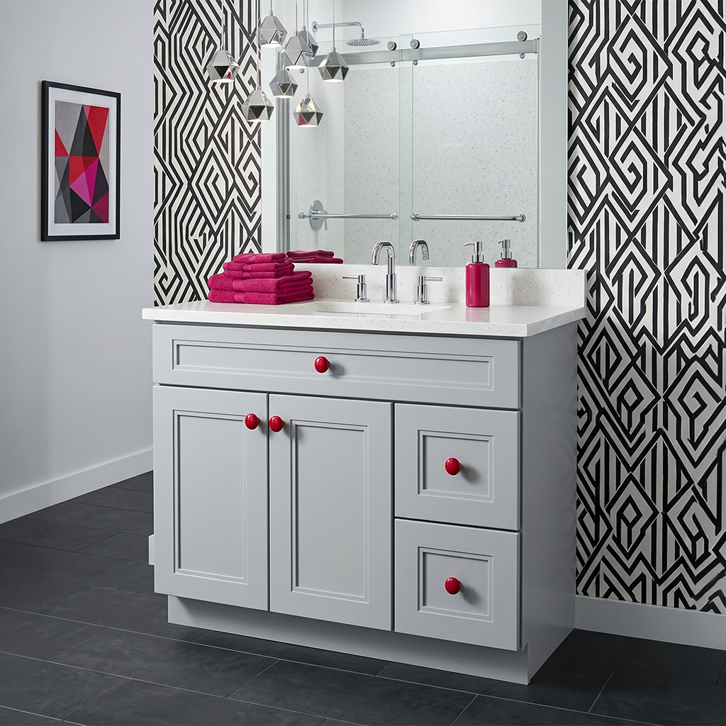 RTA Grey Double Shaker 36" Freestanding Bathroom Vanity 2-Drawer Right Combo Base