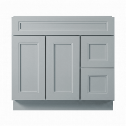 RTA Grey Double Shaker 36" Freestanding Bathroom Vanity 2-Drawer Right Combo Base