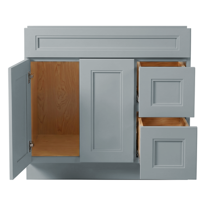 RTA Grey Double Shaker 36" Freestanding Bathroom Vanity 2-Drawer Right Combo Base