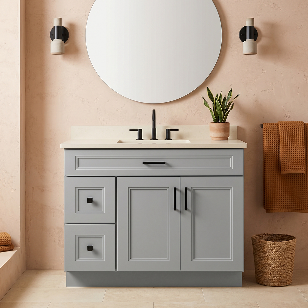 RTA Grey Double Shaker 42" Freestanding Bathroom Vanity 2-Drawer Left Combo Base