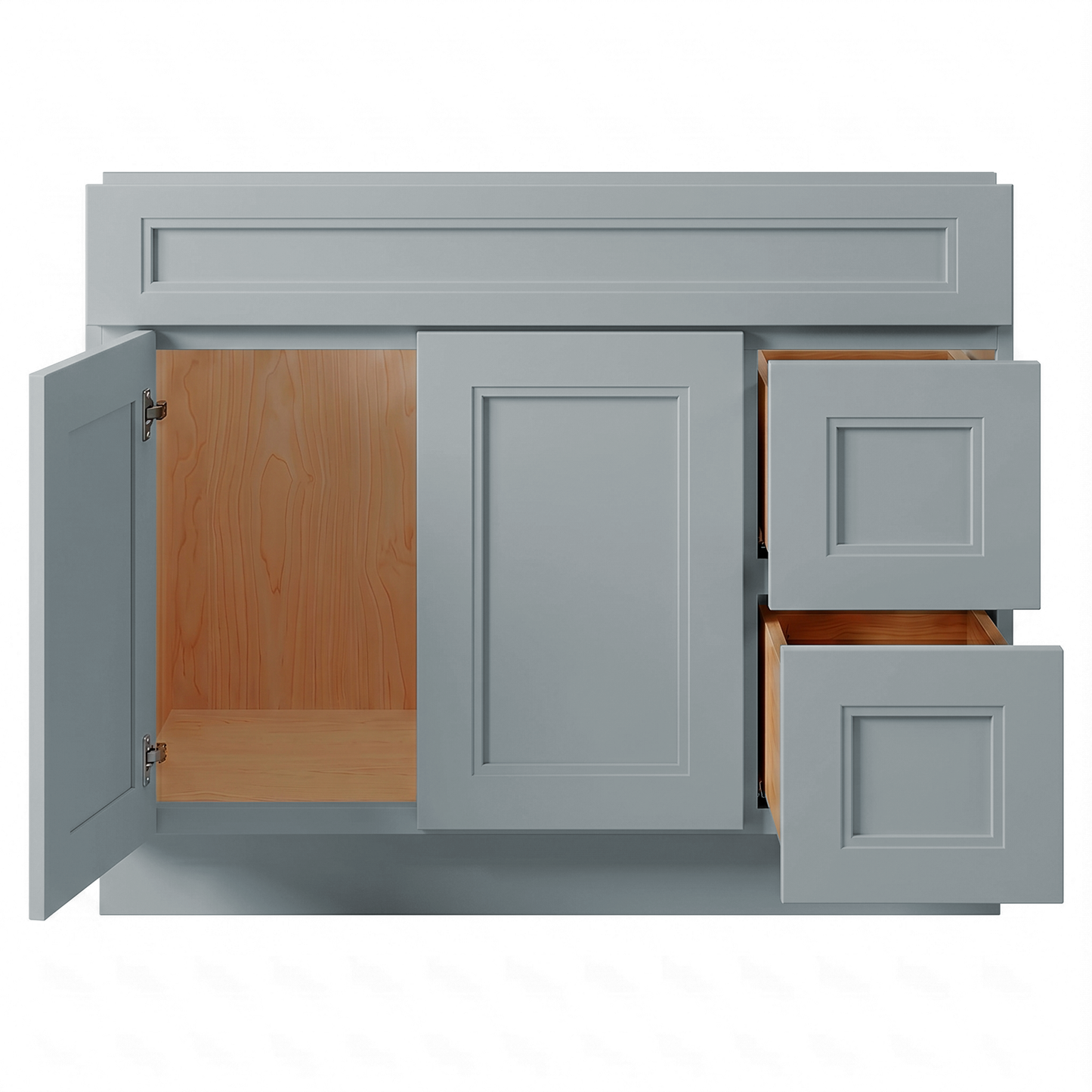 RTA Grey Double Shaker 42" Freestanding Bathroom Vanity 2-Drawer Right Combo Base