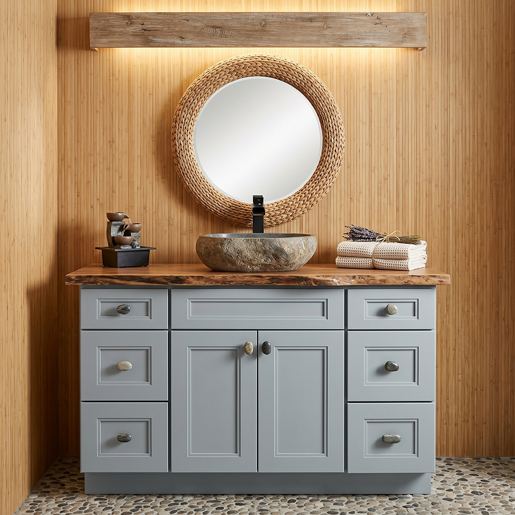 RTA Grey Double Shaker 48" Freestanding Bathroom Vanity 6-Drawer Combo Base