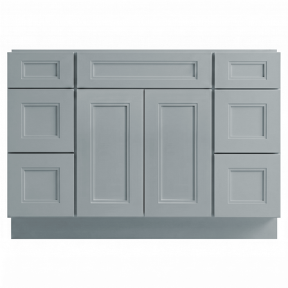 RTA Grey Double Shaker 48" Freestanding Bathroom Vanity 6-Drawer Combo Base