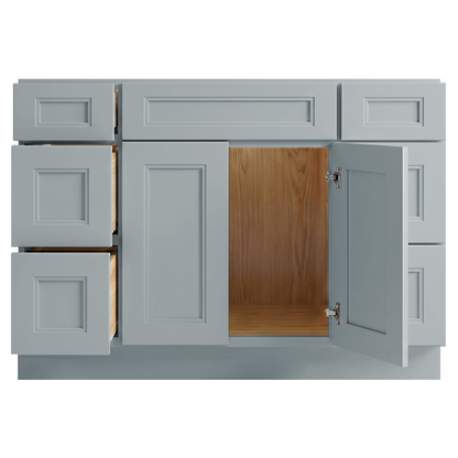 RTA Grey Double Shaker 48" Freestanding Bathroom Vanity 6-Drawer Combo Base