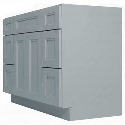 RTA Grey Double Shaker 48" Freestanding Bathroom Vanity 6-Drawer Combo Base