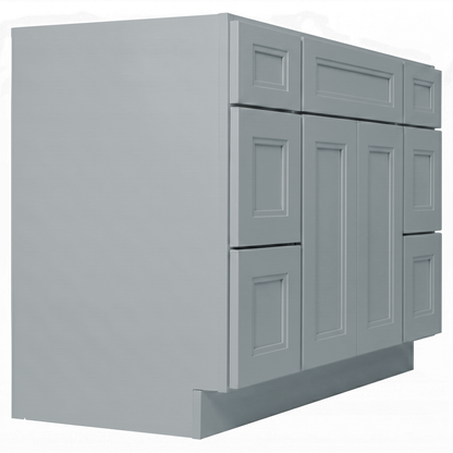 RTA Grey Double Shaker 48" Freestanding Bathroom Vanity 6-Drawer Combo Base
