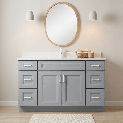 RTA Grey Double Shaker 54" Freestanding Bathroom Vanity 6-Drawer Combo Base