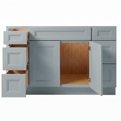 RTA Grey Double Shaker 54" Freestanding Bathroom Vanity 6-Drawer Combo Base