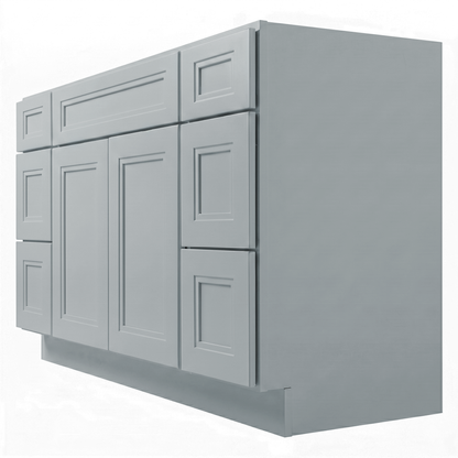RTA Grey Double Shaker 54" Freestanding Bathroom Vanity 6-Drawer Combo Base