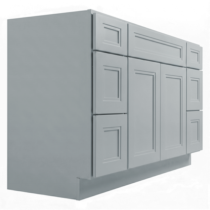 RTA Grey Double Shaker 54" Freestanding Bathroom Vanity 6-Drawer Combo Base