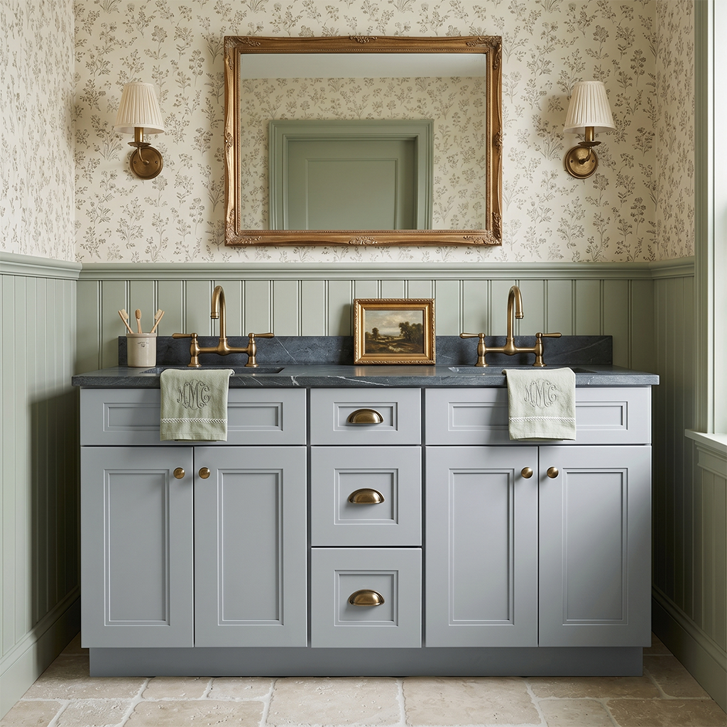RTA Grey Double Shaker 60" Freestanding Bathroom Vanity 3-Drawer Combo Base