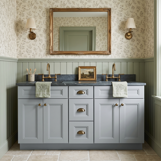 RTA Grey Double Shaker 60" Freestanding Bathroom Vanity 3-Drawer Combo Base