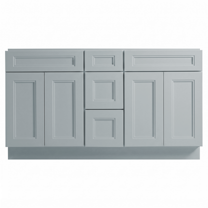 RTA Grey Double Shaker 60" Freestanding Bathroom Vanity 3-Drawer Combo Base