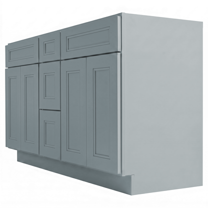 RTA Grey Double Shaker 60" Freestanding Bathroom Vanity 3-Drawer Combo Base