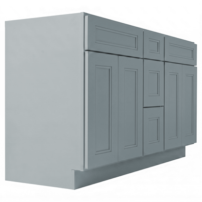 RTA Grey Double Shaker 60" Freestanding Bathroom Vanity 3-Drawer Combo Base