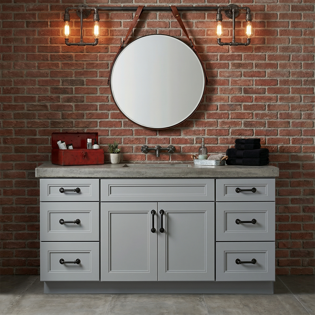RTA Grey Double Shaker 60" Freestanding Bathroom Vanity 6-Drawer Combo Base