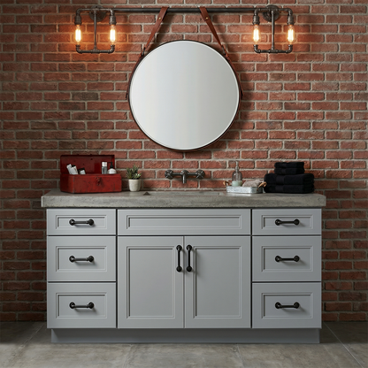 RTA Grey Double Shaker 60" Freestanding Bathroom Vanity 6-Drawer Combo Base