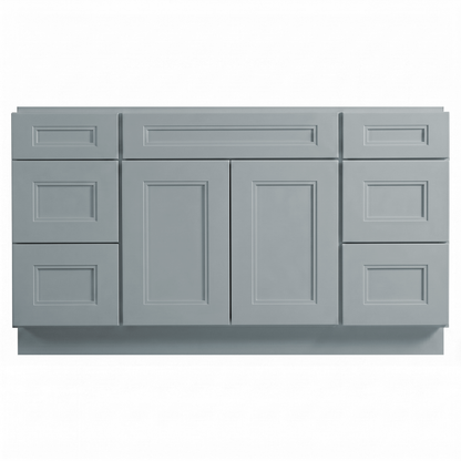 RTA Grey Double Shaker 60" Freestanding Bathroom Vanity 6-Drawer Combo Base