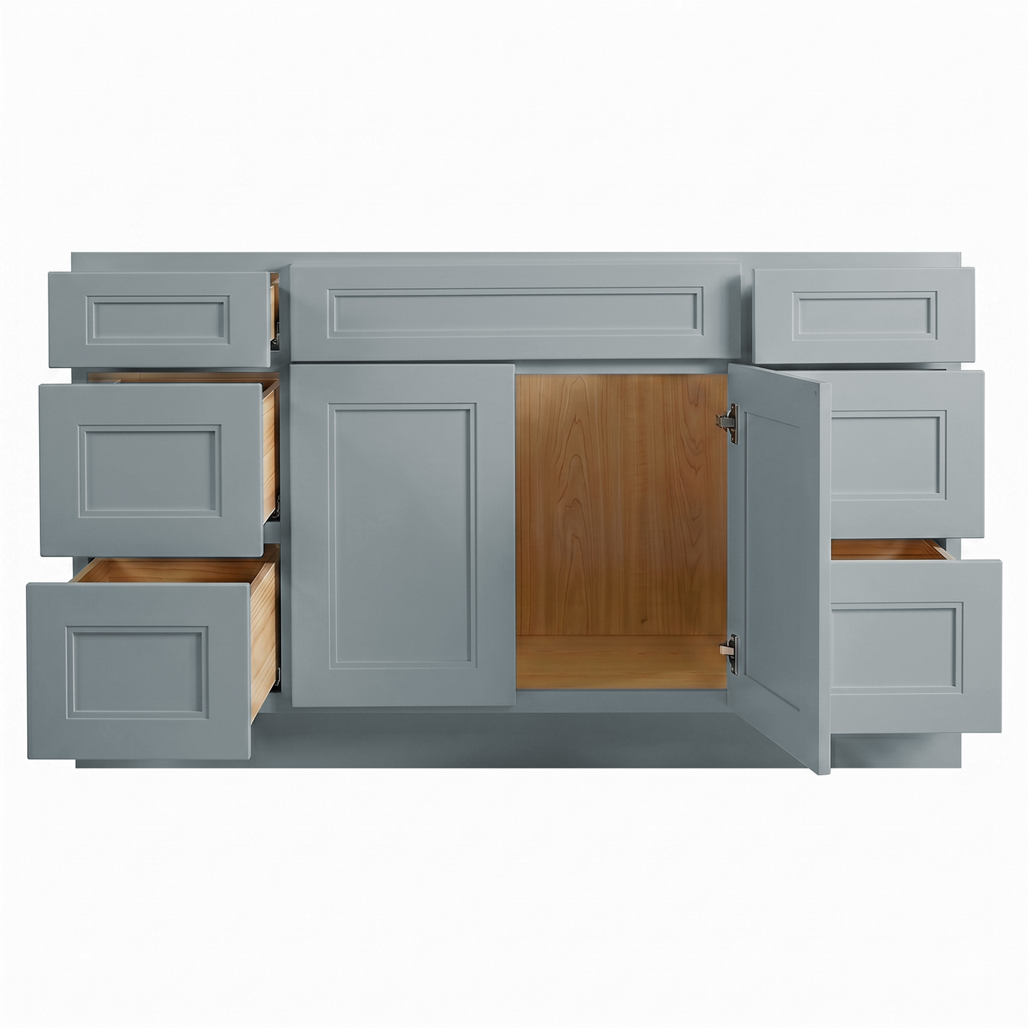 RTA Grey Double Shaker 60" Freestanding Bathroom Vanity 6-Drawer Combo Base