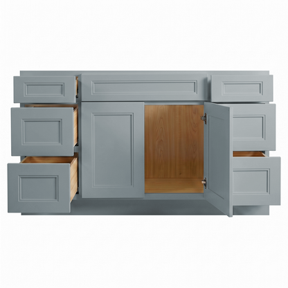 RTA Grey Double Shaker 60" Freestanding Bathroom Vanity 6-Drawer Combo Base