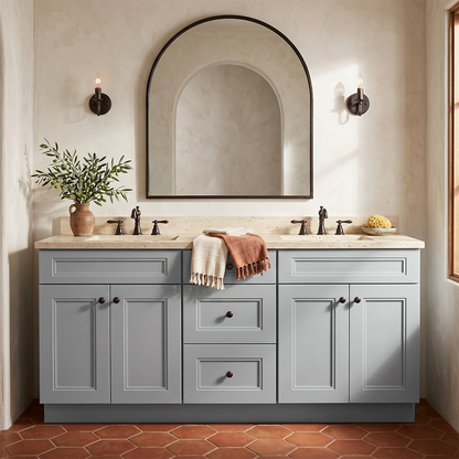 RTA Grey Double Shaker 72" Freestanding Bathroom Vanity 3-Drawer Combo Base