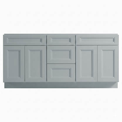 RTA Grey Double Shaker 72" Freestanding Bathroom Vanity 3-Drawer Combo Base