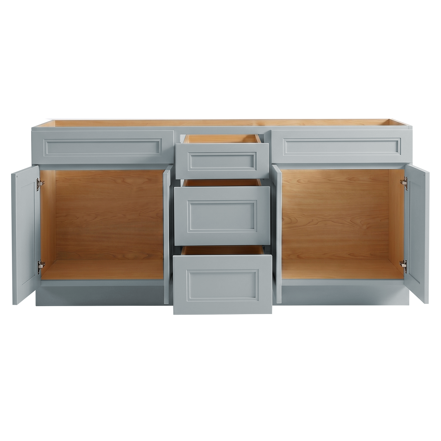 RTA Grey Double Shaker 72" Freestanding Bathroom Vanity 3-Drawer Combo Base