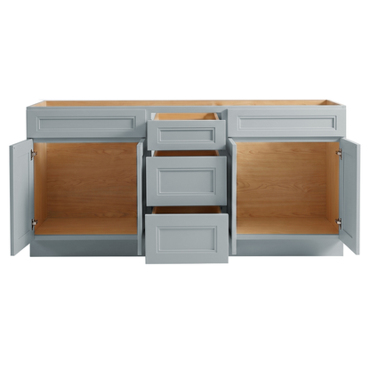 RTA Grey Double Shaker 72" Freestanding Bathroom Vanity 3-Drawer Combo Base