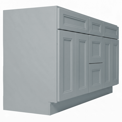 RTA Grey Double Shaker 72" Freestanding Bathroom Vanity 3-Drawer Combo Base