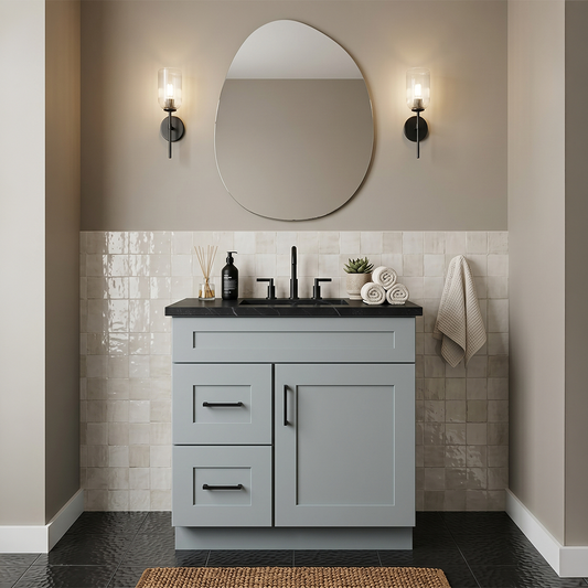 RTA Grey Shaker 30" Freestanding Bathroom Vanity 2-Drawer Left Combo Base