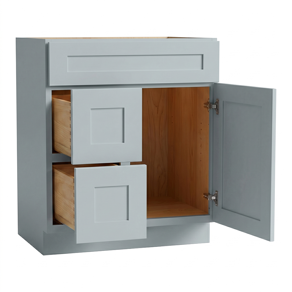 RTA Grey Shaker 30" Freestanding Bathroom Vanity 2-Drawer Left Combo Base