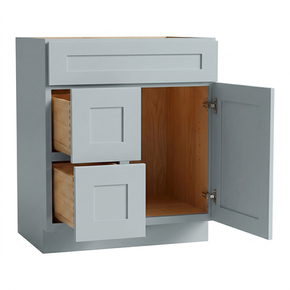 RTA Grey Shaker 30" Freestanding Bathroom Vanity 2-Drawer Left Combo Base