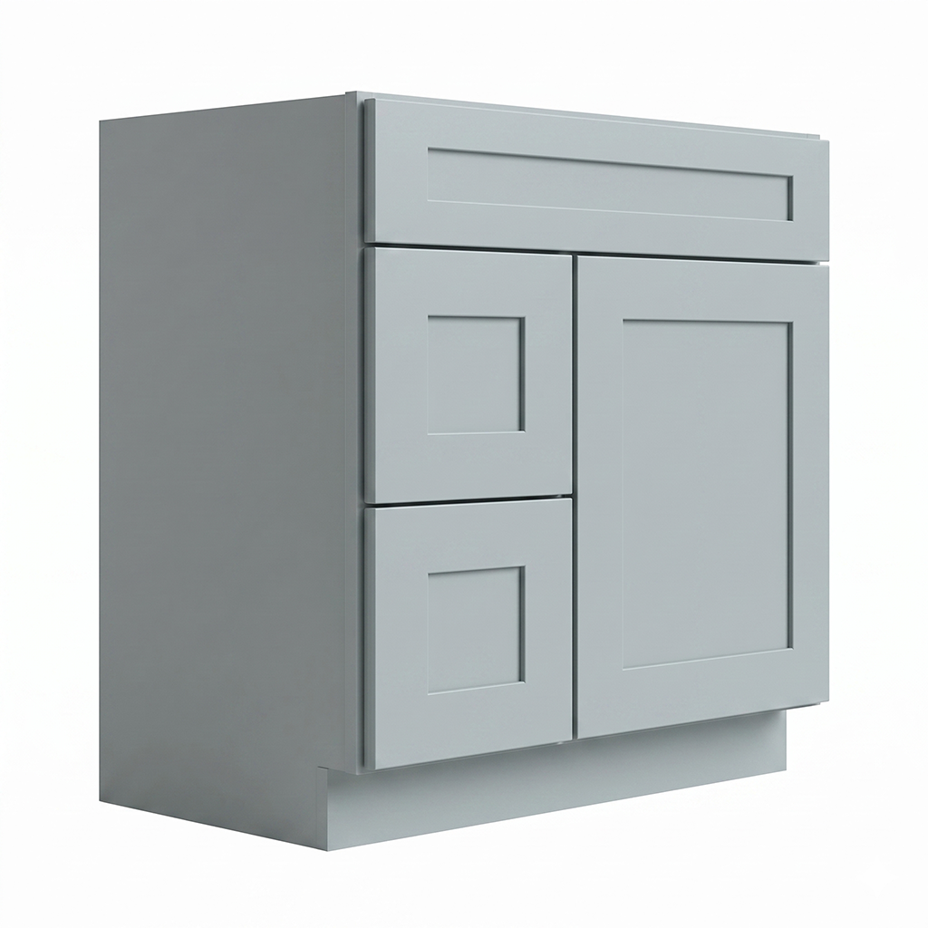 RTA Grey Shaker 30" Freestanding Bathroom Vanity 2-Drawer Left Combo Base