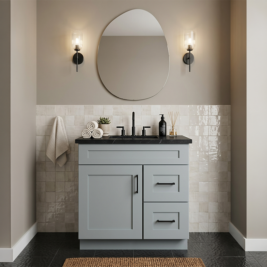 RTA Grey Shaker 30" Freestanding Bathroom Vanity 2-Drawer Right Combo Base