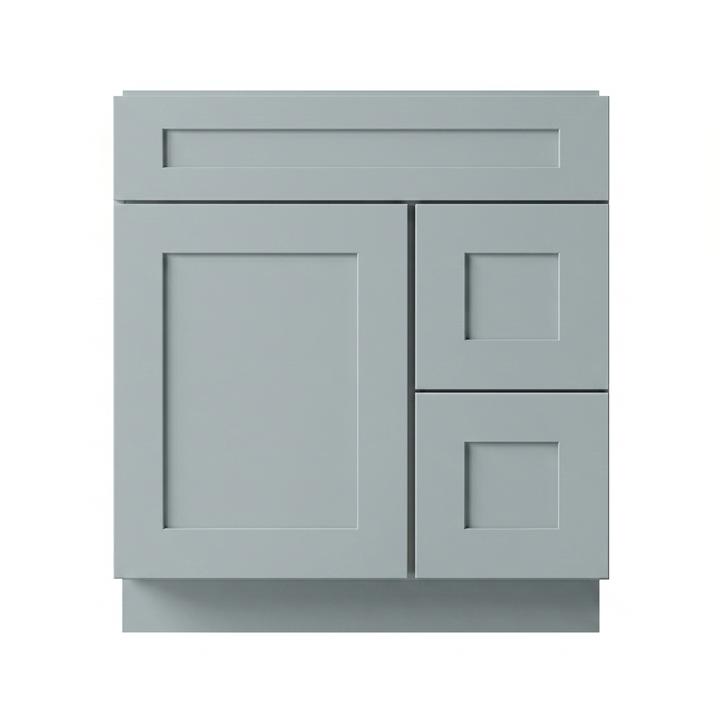 RTA Grey Shaker 30" Freestanding Bathroom Vanity 2-Drawer Right Combo Base