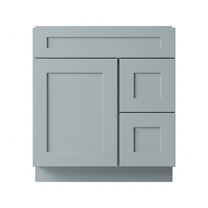 RTA Grey Shaker 30" Freestanding Bathroom Vanity 2-Drawer Right Combo Base