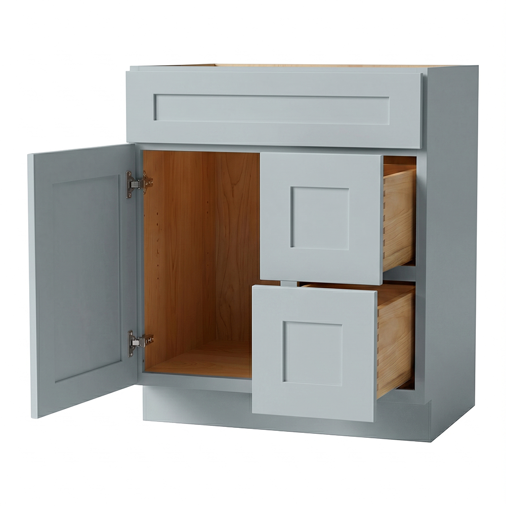 RTA Grey Shaker 30" Freestanding Bathroom Vanity 2-Drawer Right Combo Base