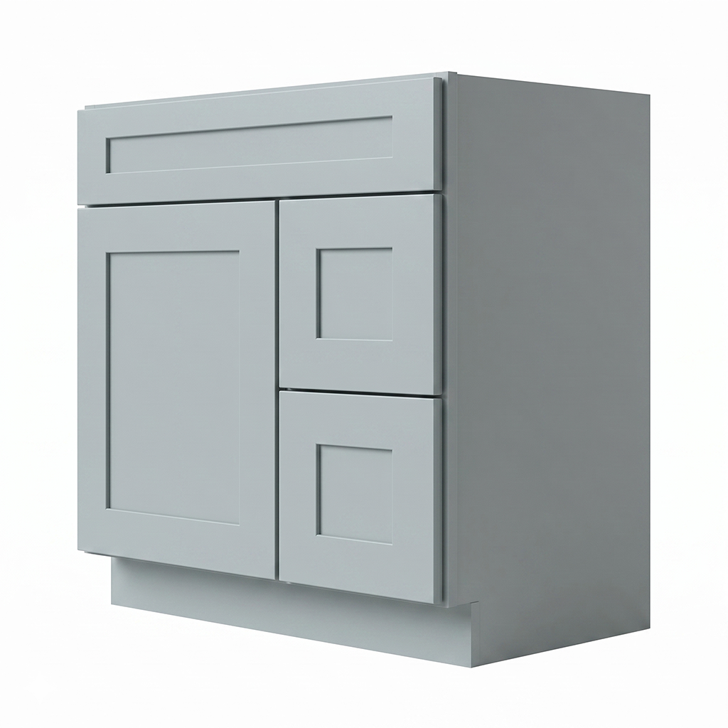 RTA Grey Shaker 30" Freestanding Bathroom Vanity 2-Drawer Right Combo Base