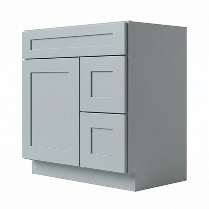 RTA Grey Shaker 30" Freestanding Bathroom Vanity 2-Drawer Right Combo Base
